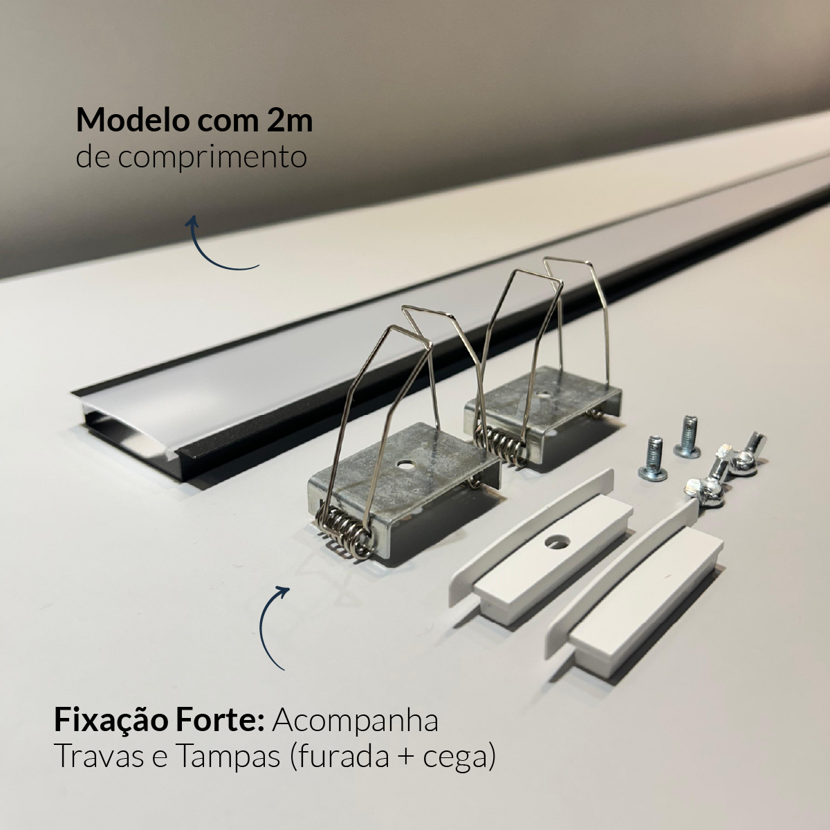 Perfil Led Barra 2m Plane 65x10mm Emb Preto Alut