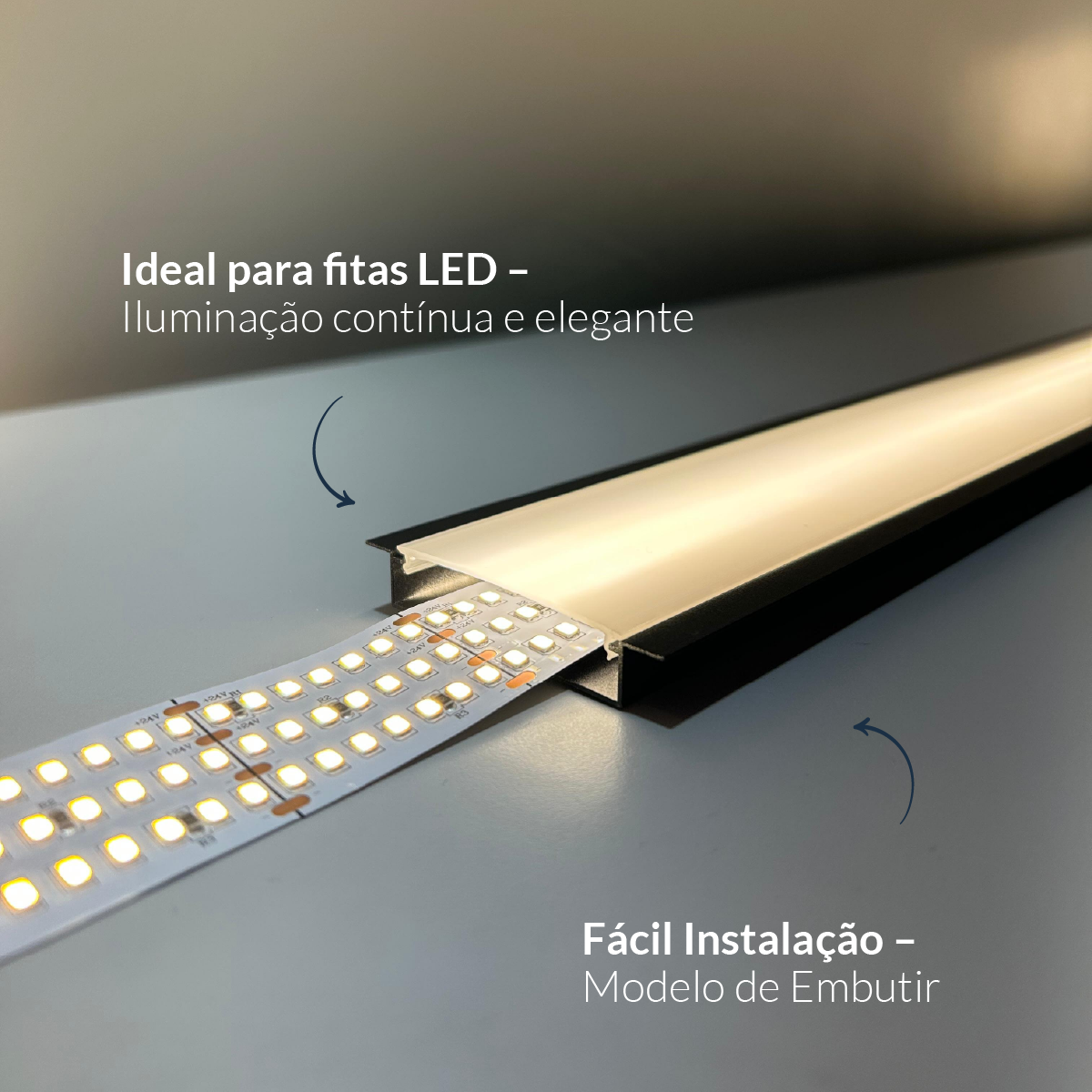 Perfil Led Barra 2m Plane 65x10mm Emb Preto Alut