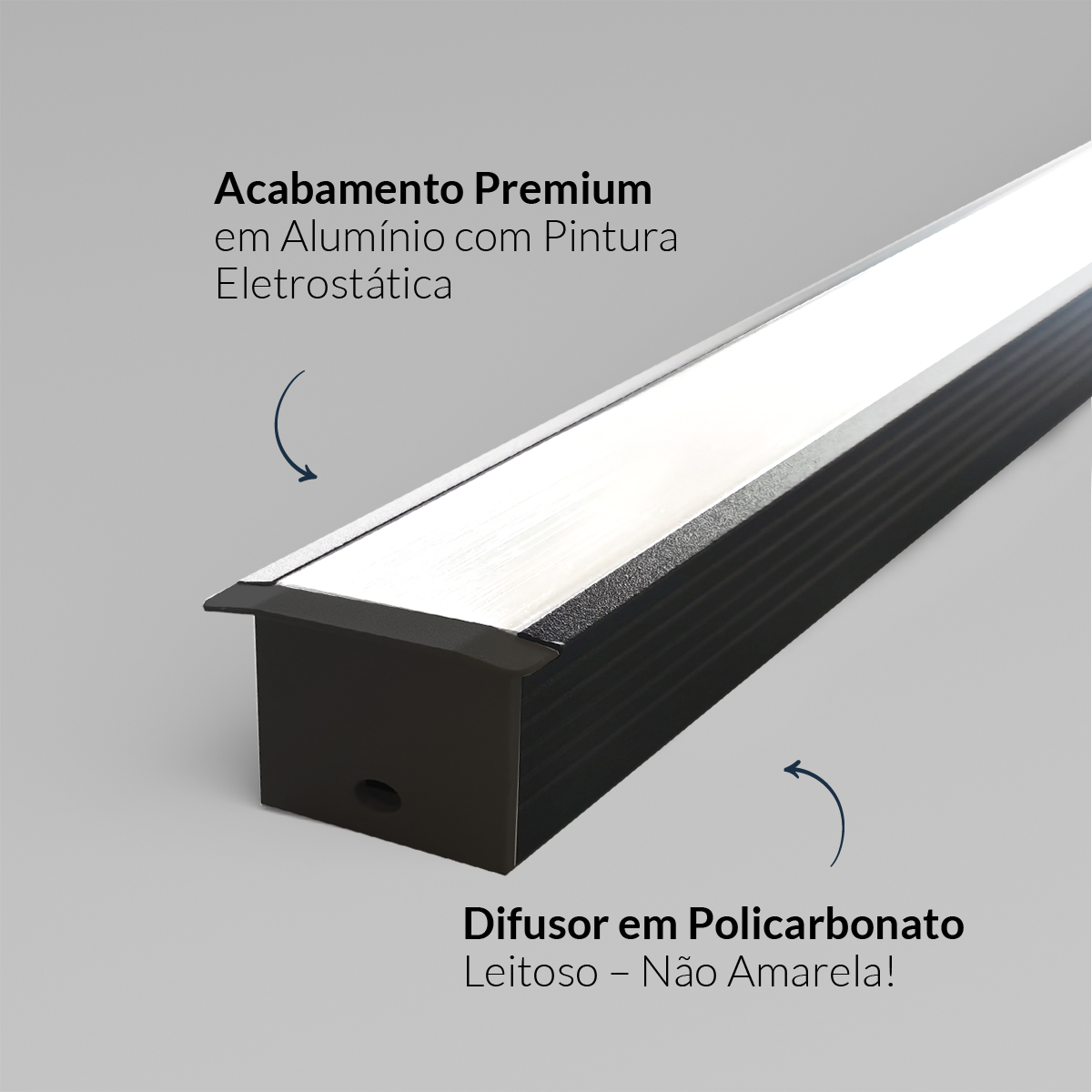 Perfil Led Barra 2m Inside 43x35mm Embutir Preto Alut