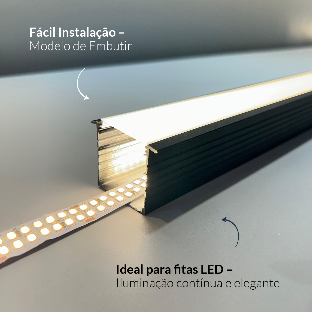 Perfil Led Barra 2m Inside 43x35mm Embutir Preto Alut