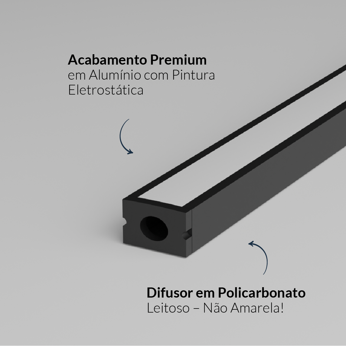 Perfil Led Barra 2m Slat 17x15mm Sob Preto Alut