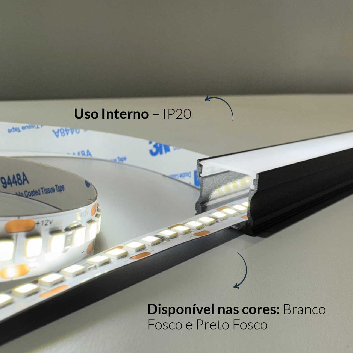 Perfil Led Barra 2m Slat 17x15mm Sob Preto Alut