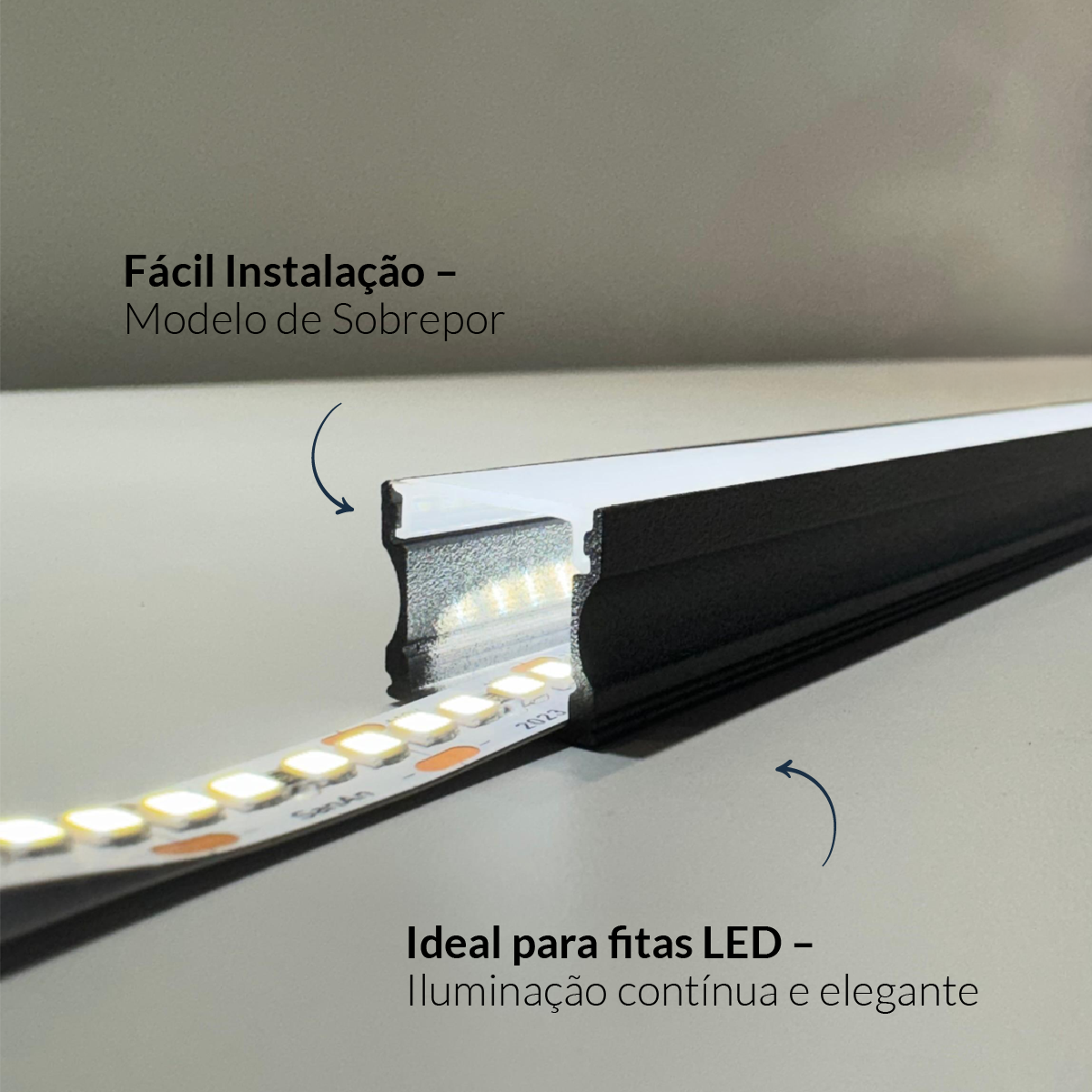 Perfil Led Barra 2m Slat 17x15mm Sob Preto Alut
