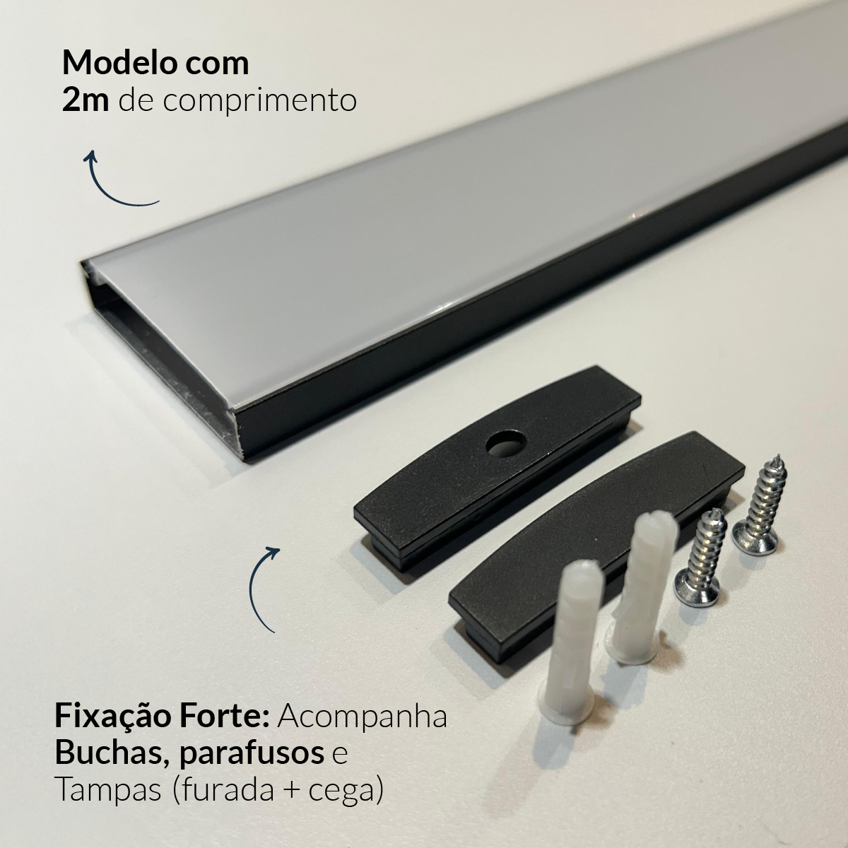 Perfil Led Barra 2m Destak 50x10mm Sob Preto Alut