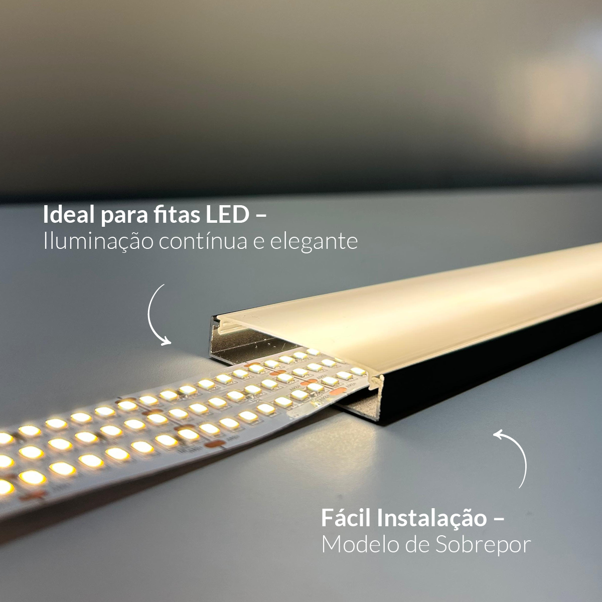 Perfil Led Barra 2m Destak 50x10mm Sob Preto Alut