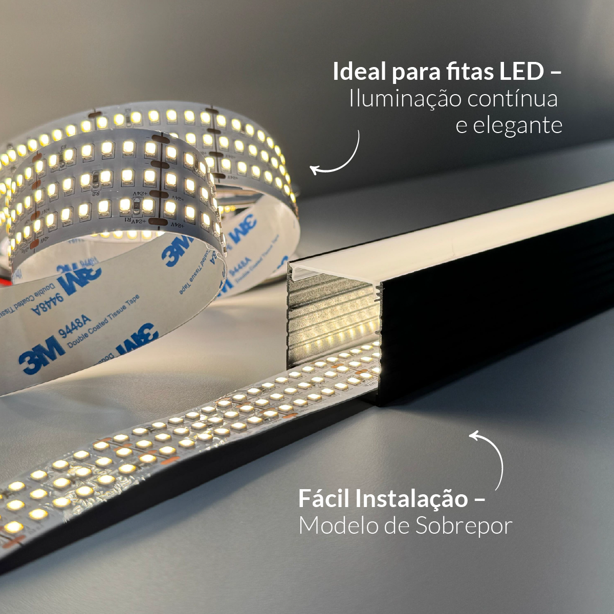 Perfil Led Barra 2m Slat 35x35mm Sob Preto Alut