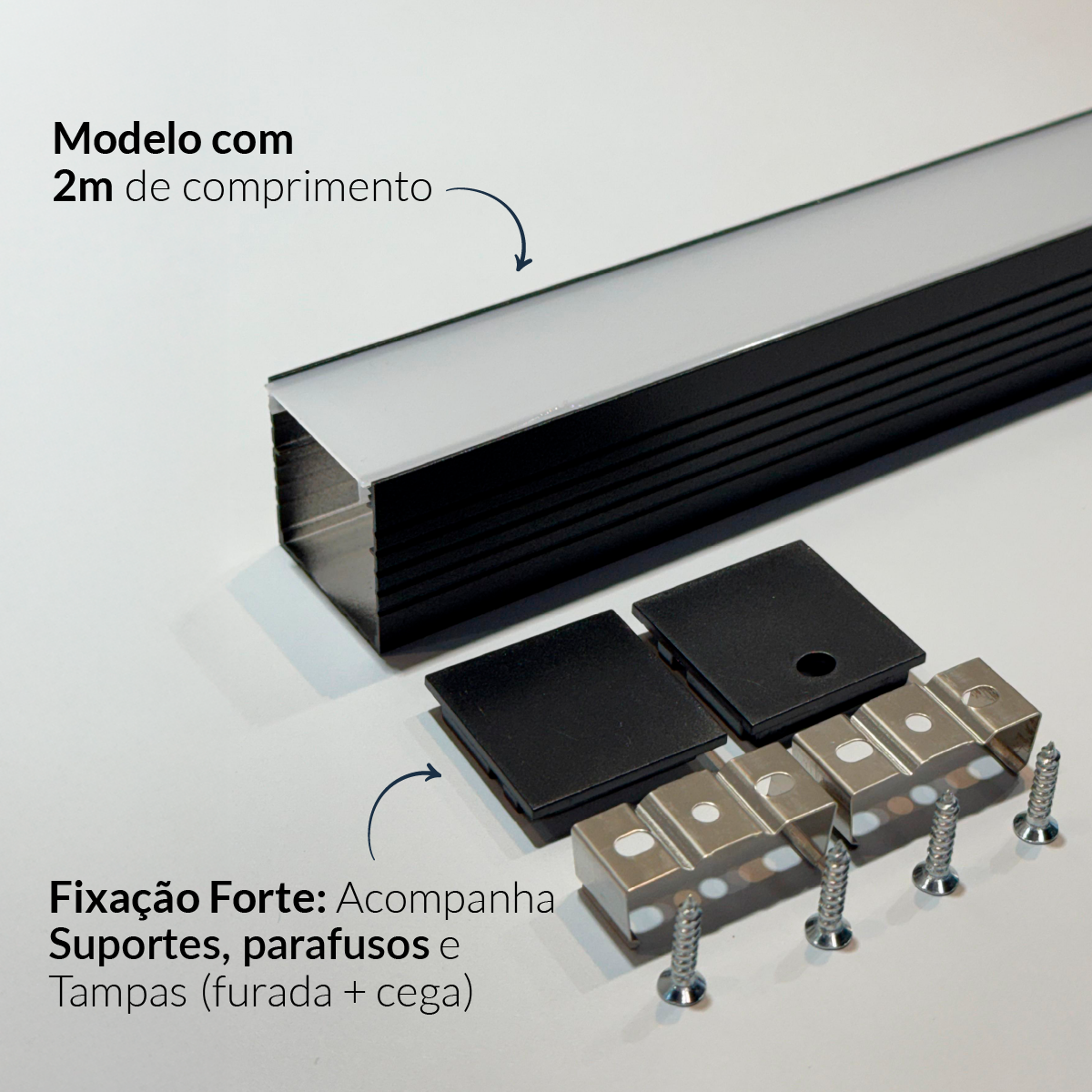 Perfil Led Barra 2m Slat 35x35mm Sob Preto Alut