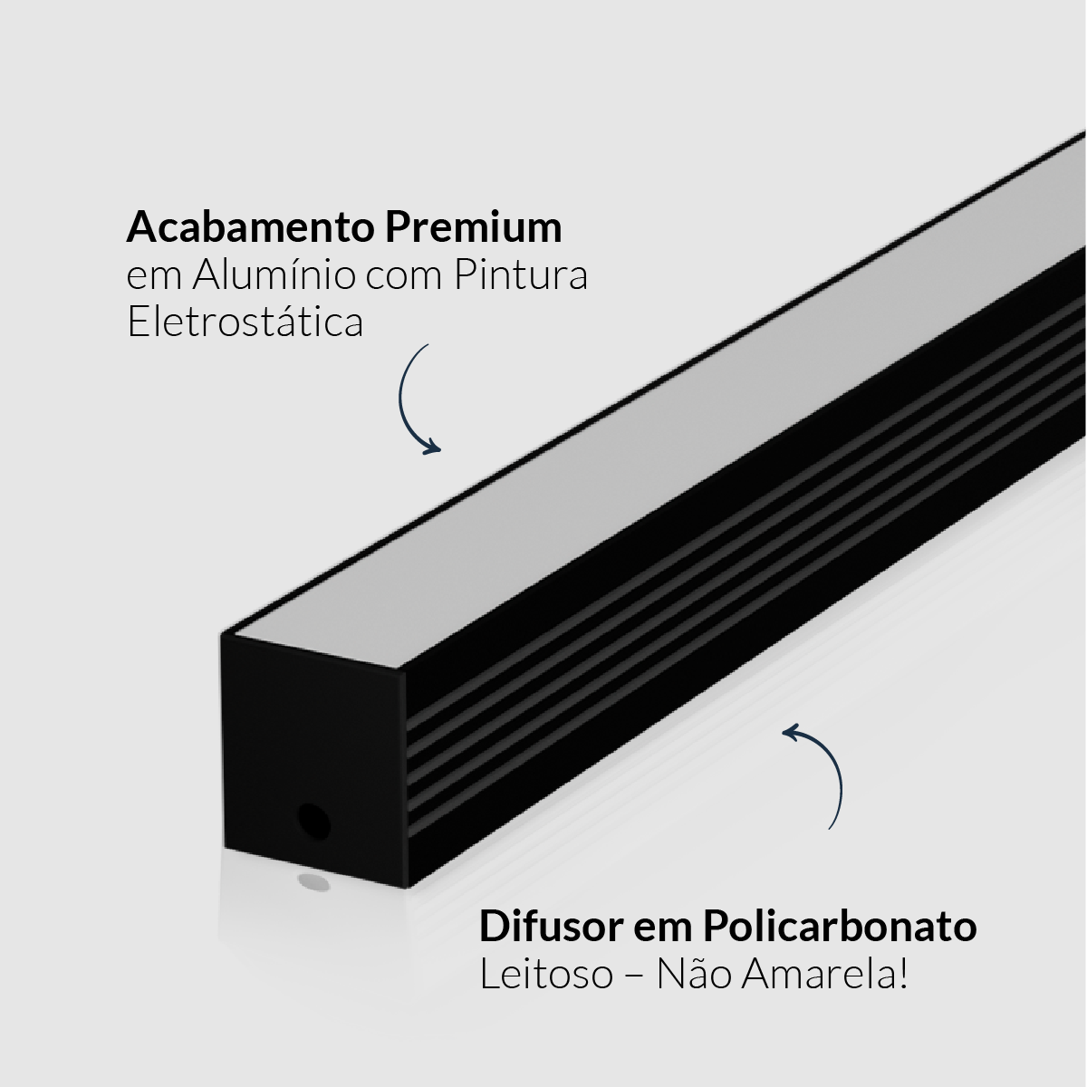 Perfil Led Barra 2m Slat 35x35mm Sob Preto Alut