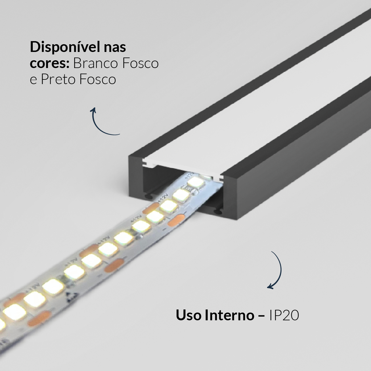 Perfil Led Barra 2m Slat 17x08mm Sob Preto Alut