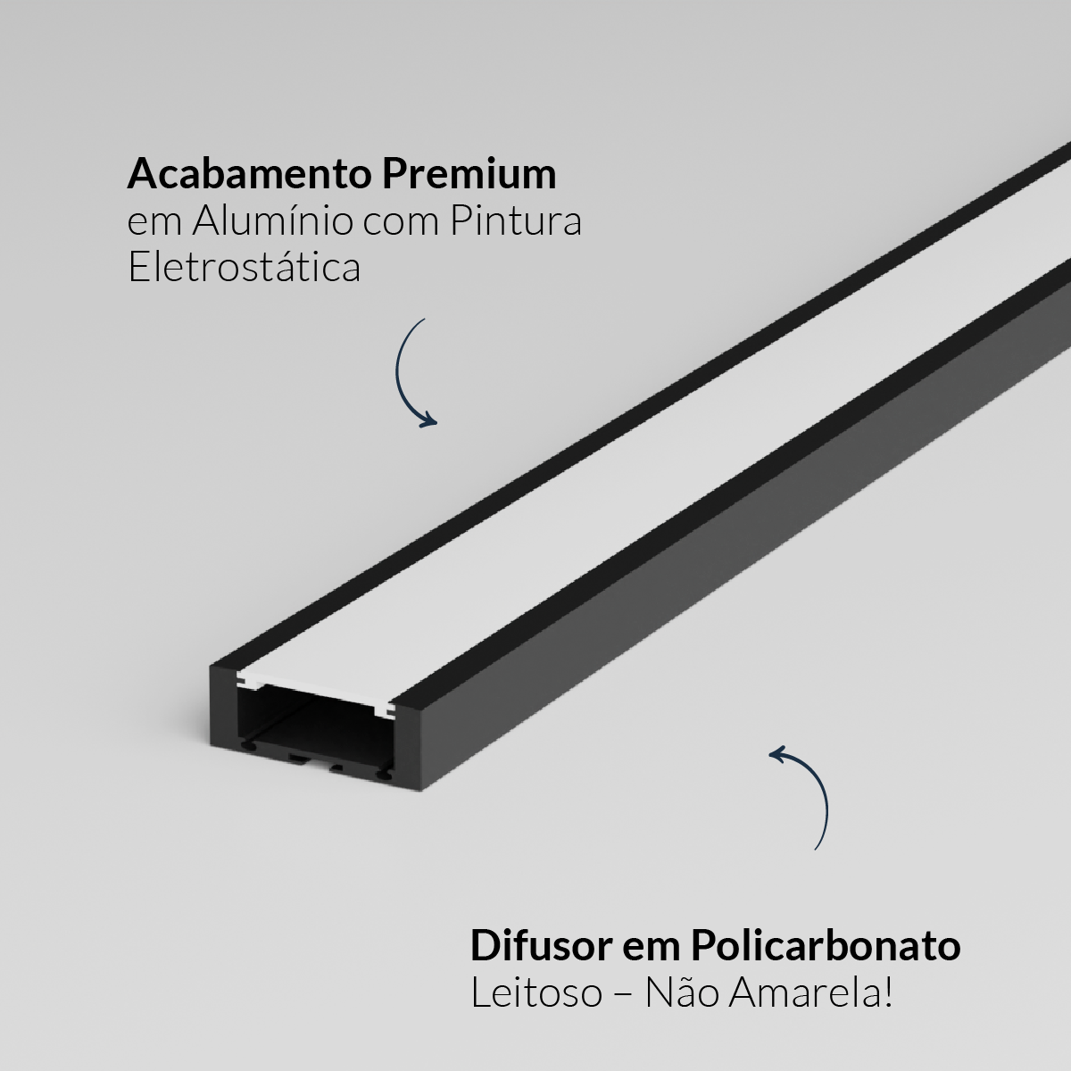 Perfil Led Barra 2m Slat 17x08mm Sob Preto Alut