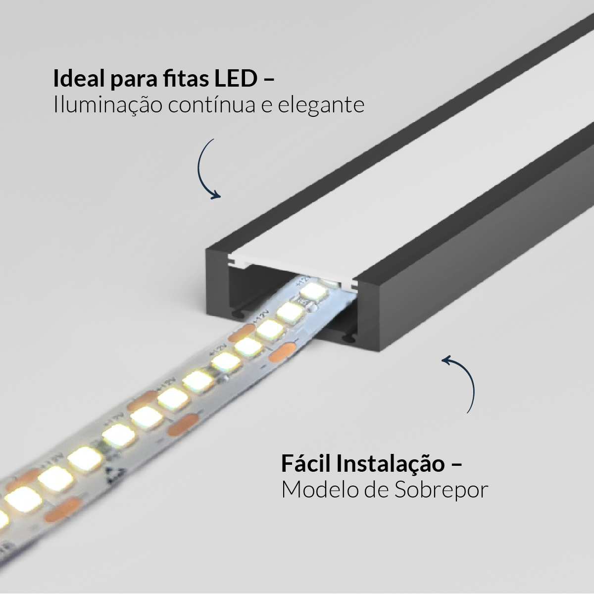 Perfil Led Barra 2m Slat 17x08mm Sob Preto Alut