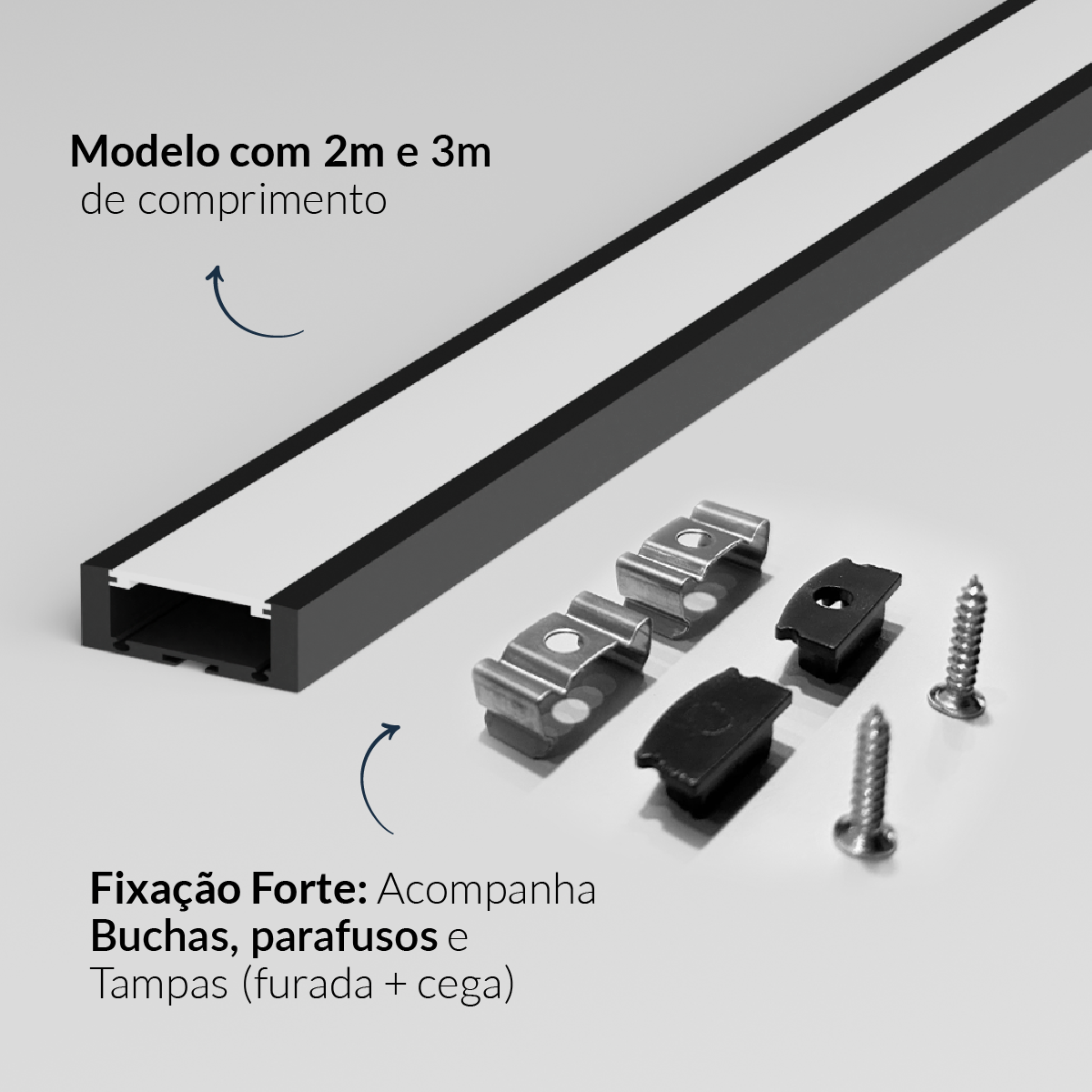 Perfil Led Barra 2m Slat 17x08mm Sob Preto Alut