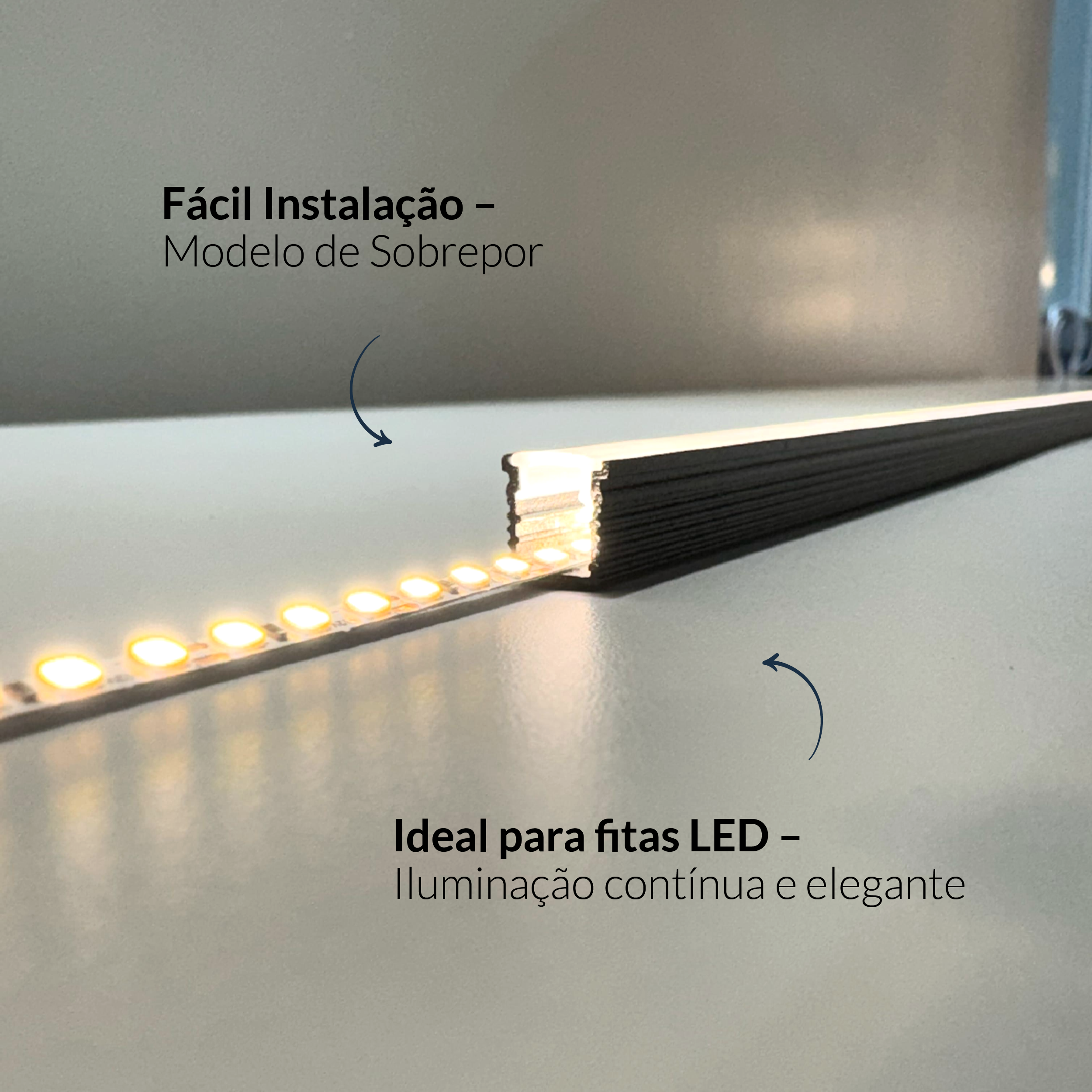 Perfil Led Barra 2m Minimal 08x09mm Sob Preto Alut