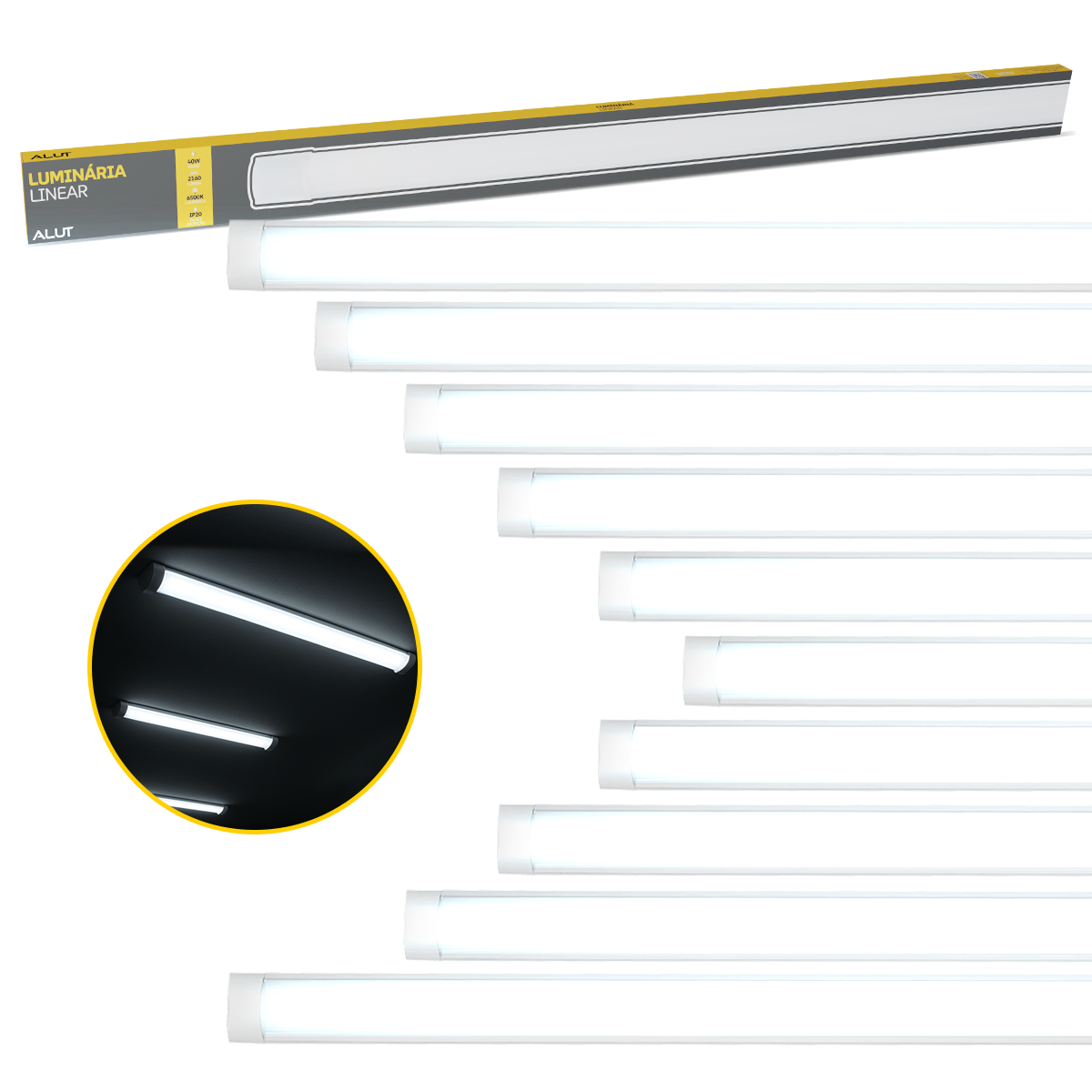 Kit 10 Luminária Led Linear 40w 6500K Branco Frio IP20 Branco Alut