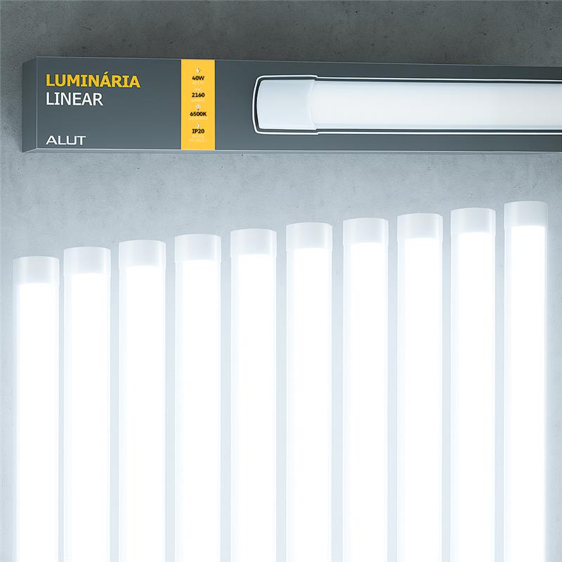 Kit 10 Luminária Led Linear 40w 6500K Branco Frio IP20 Branco Alut