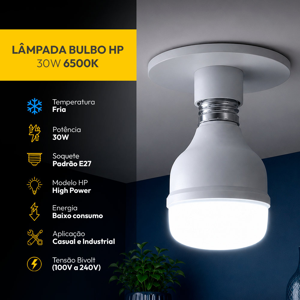 Lâmpada Led Bulbo Hp 30w 6500k Branco Frio E27 Bivolt Alut