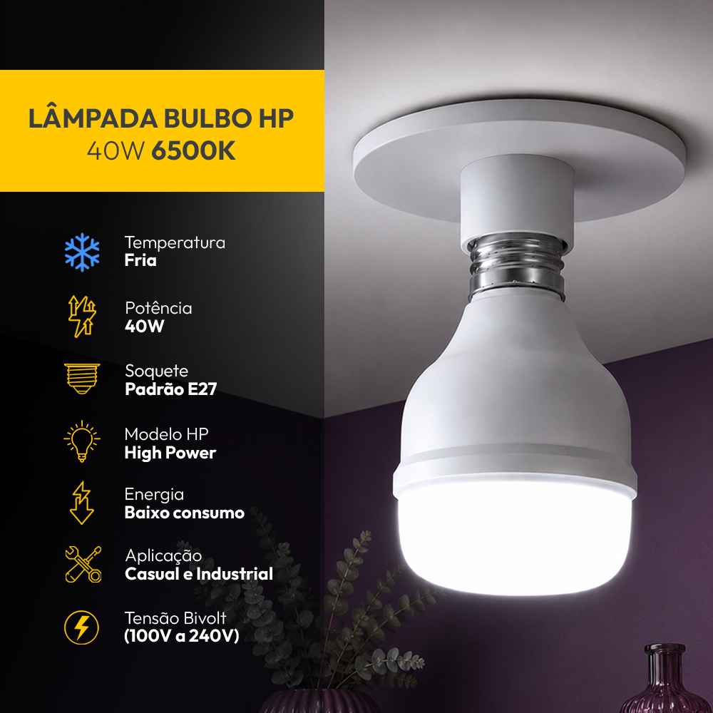 Lâmpada Led Bulbo Hp 40w 6500k E27 Bivolt Alut