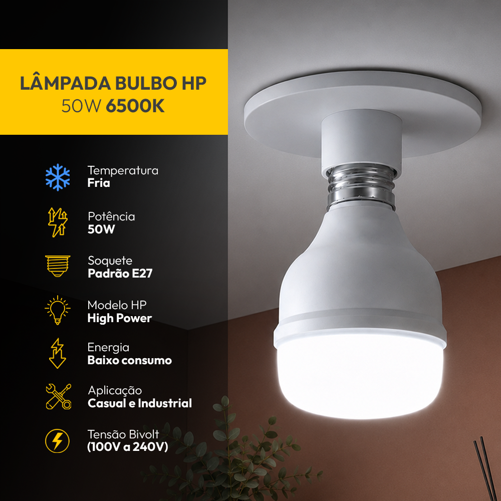 Lâmpada Led Bulbo Hp 50W 6500k E27 Bivolt Alut
