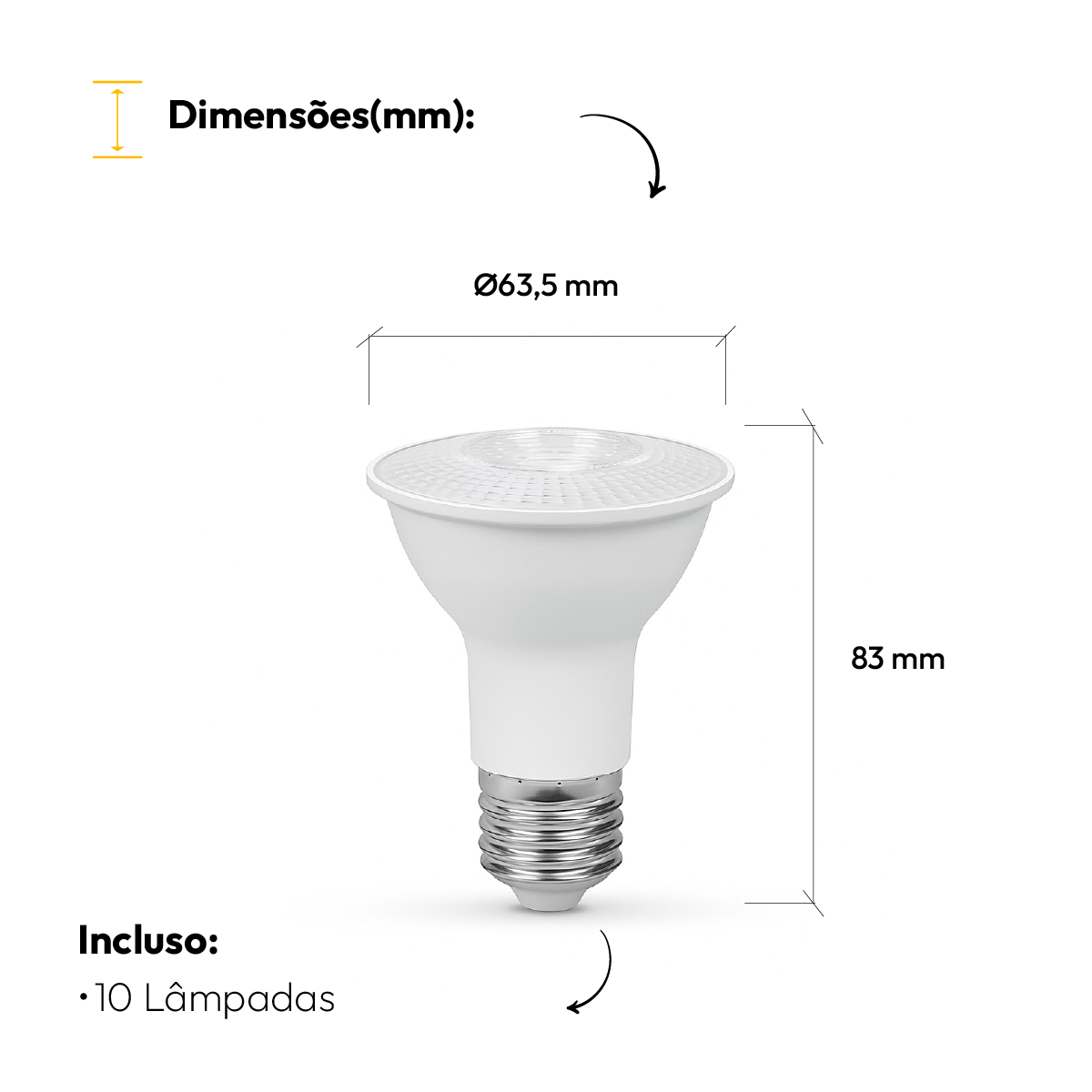 Kit 10 Lâmpadas Led Par20 7W 6500K E27 Bivolt Branco Alut
