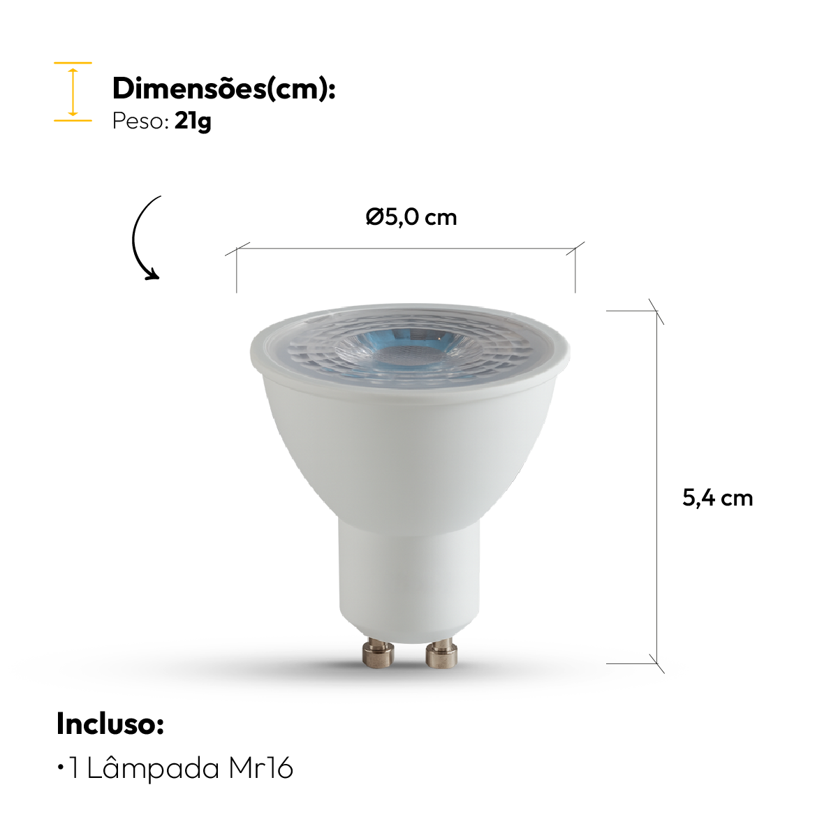 Lâmpada Led Dicróica MR16 4,8w 3000K Branco Quente GU10 Branco Alut