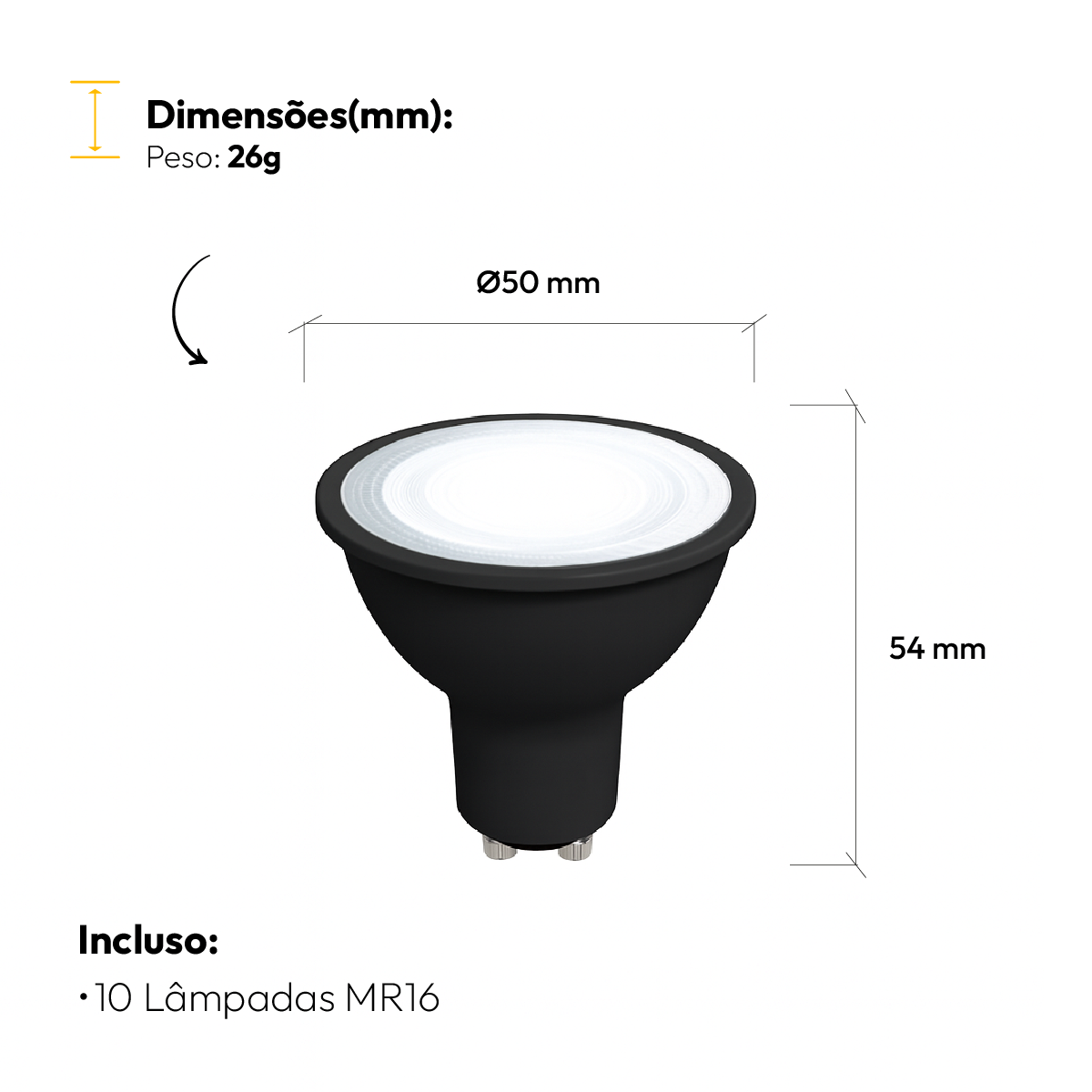 Kit 10 Lampada Led Dicróica MR16 4,8w 4000k Branco Neutro GU10 110v/220v Ip20 Preto Alut By Avant