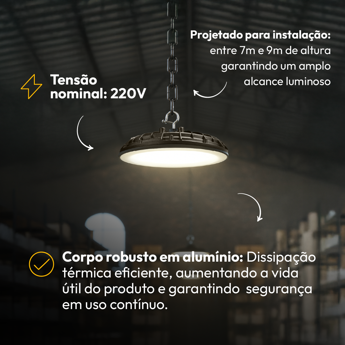 Luminaria Led Industrial 100w 4000k Branco Neutro 220v Ip65 Preto Alut