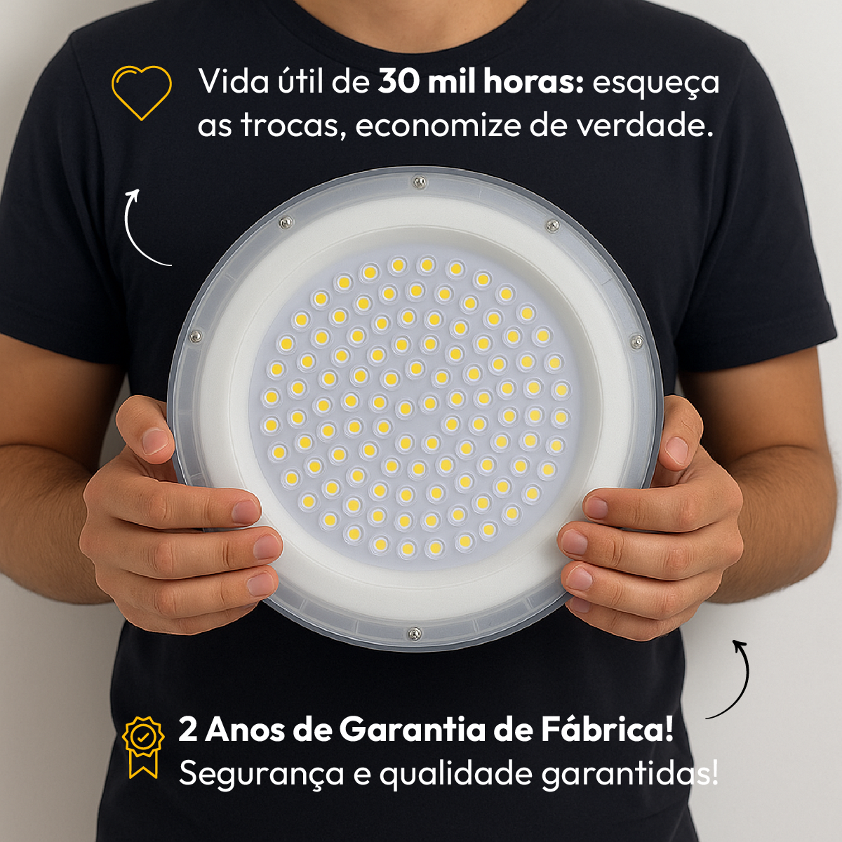 Luminaria Led Industrial 100w 4000k Branco Neutro 220v Ip65 Preto Alut