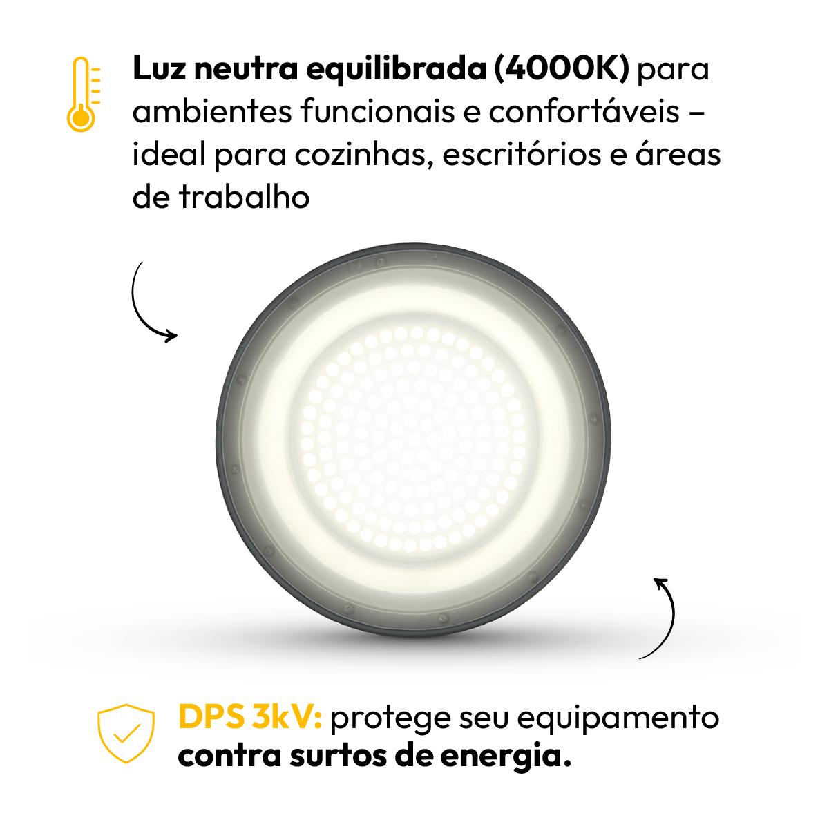 Luminaria Led Industrial 100w 4000k Branco Neutro 220v Ip65 Preto Alut