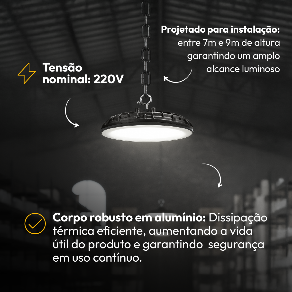 Luminária Led Industrial 100w 6500K Branco Frio IP66 220v Alut