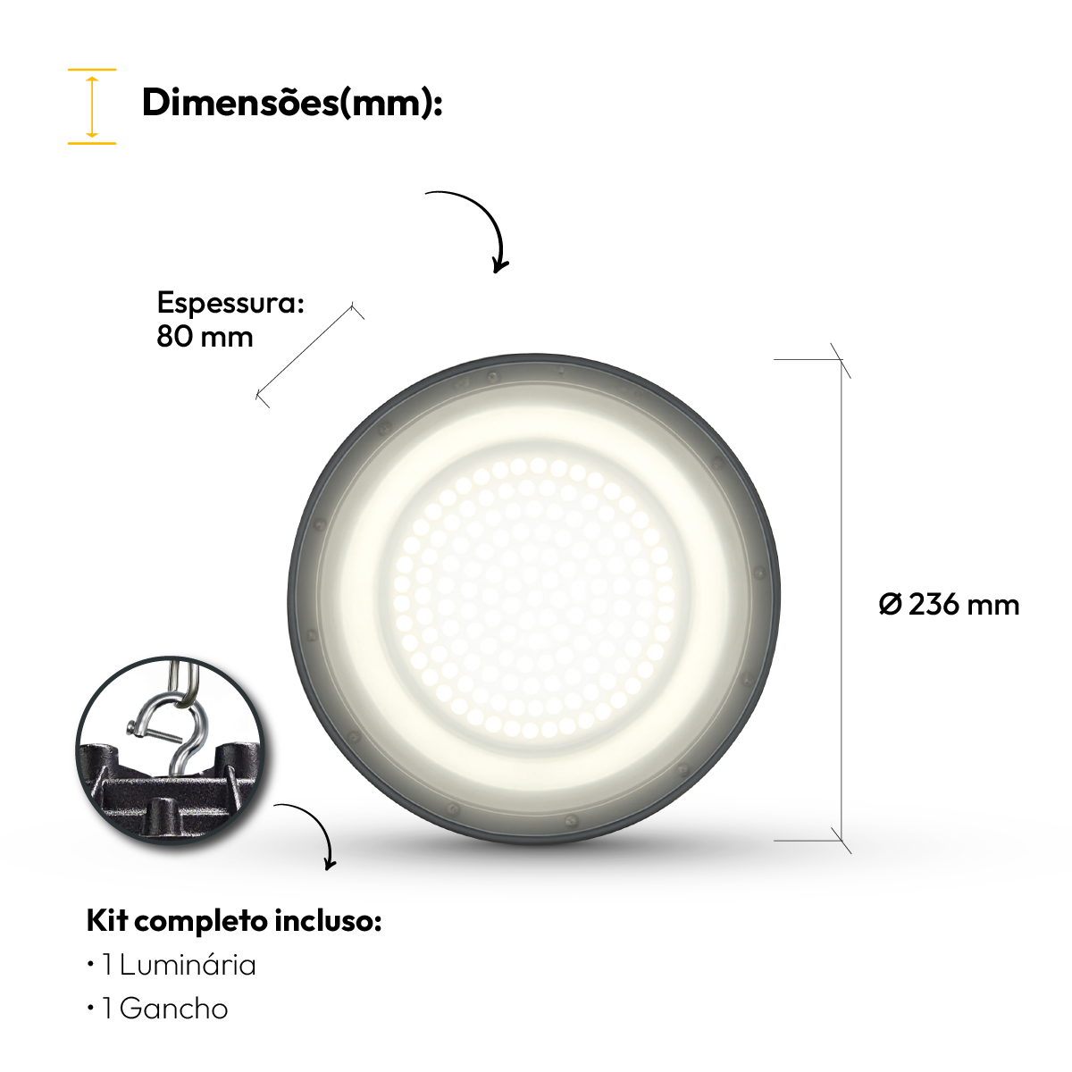 Luminaria Led Industrial 150w 4000k 220v Ip65 Preto Cod: ALUT010015 Alut By Avant