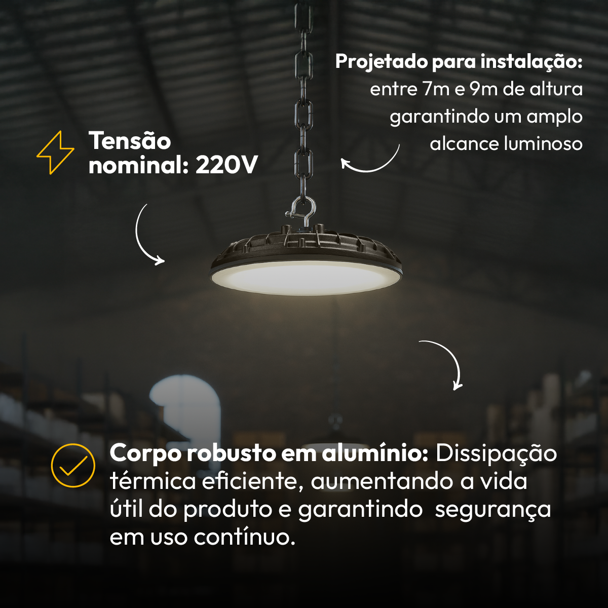 Luminaria Led Industrial 150w 4000k 220v Ip65 Preto Cod: ALUT010015 Alut By Avant