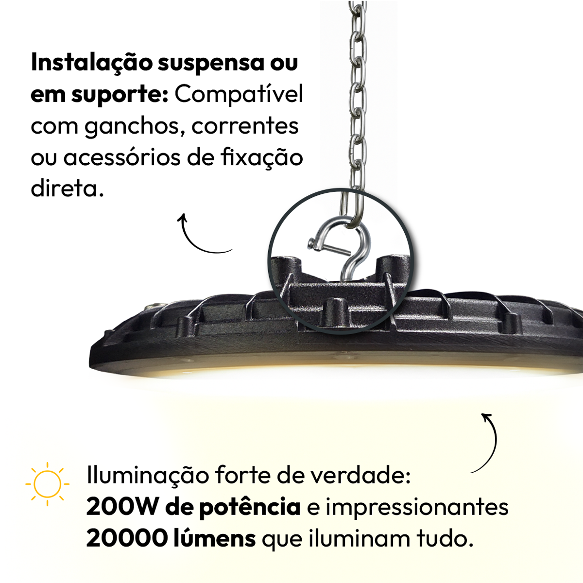 Luminária Led Industrial 200W 4000k Branco Neutro IP66 Alut