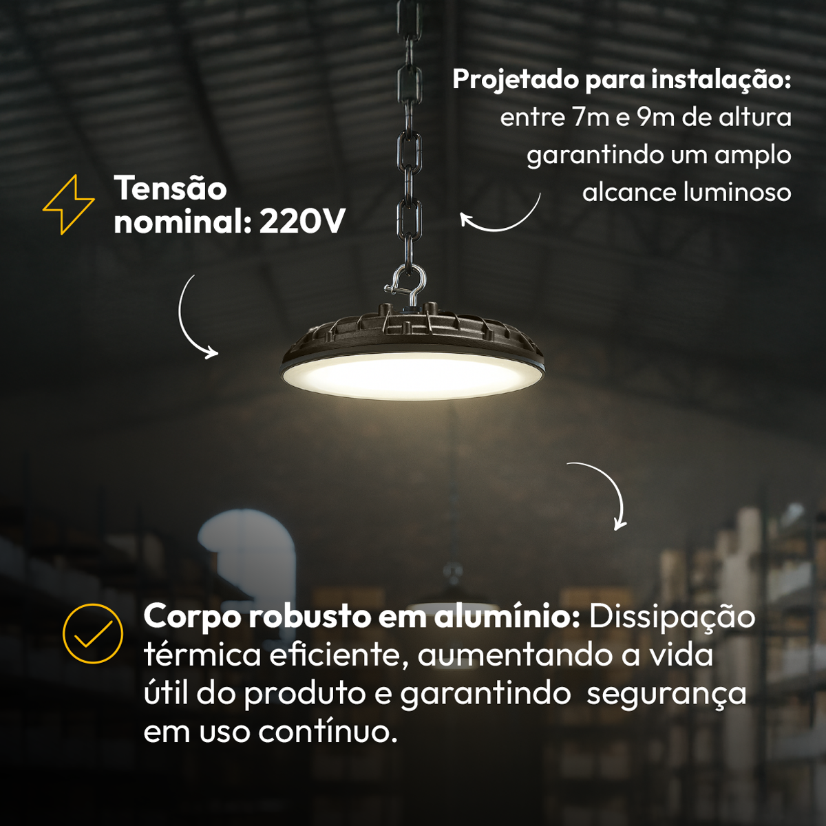 Luminária Led Industrial 200W 4000k Branco Neutro IP66 Alut
