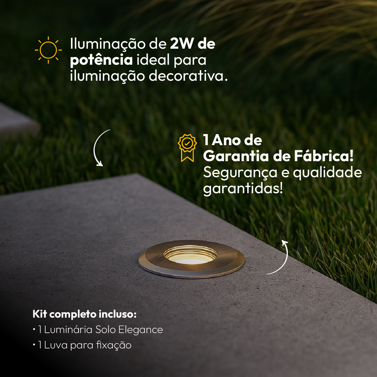 Balizador led Embutido Solo Essence 2w 3000k Branco Quente IP67 Escovado Alut