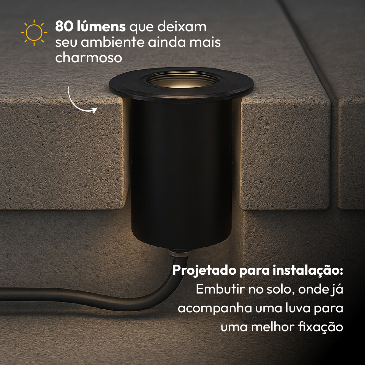 Balizador led Embutido Solo Essence 2w 3000k Branco Quente IP67 Preto Alut