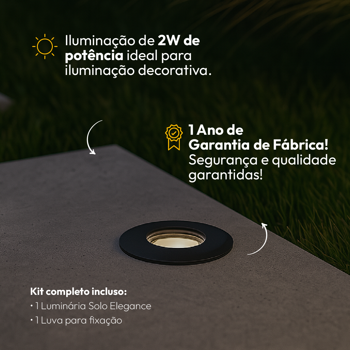 Balizador led Embutido Solo Essence 2w 3000k Branco Quente IP67 Preto Alut