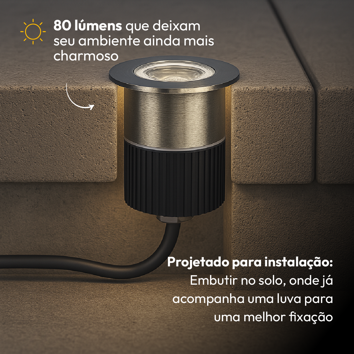 Balizador led Embutido Solo Essence 5w 3000k Branco Quente IP67 Escovado Alut