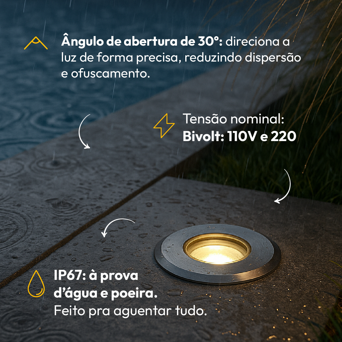 Balizador led Embutido Solo Essence 5w 3000k Branco Quente IP67 Escovado Alut
