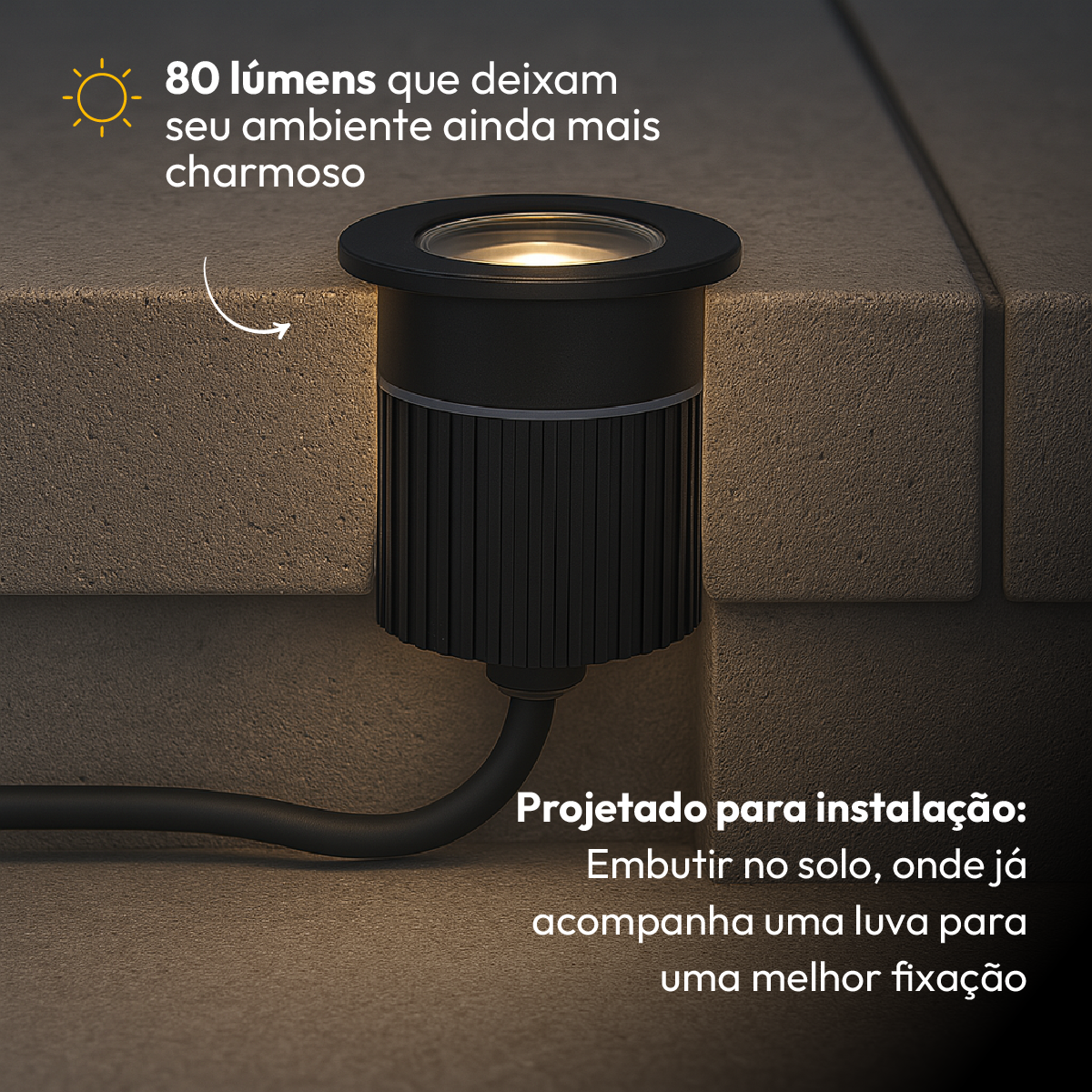Balizador led Embutido Solo Essence 5w 3000k Branco Quente IP67 Preto Alut