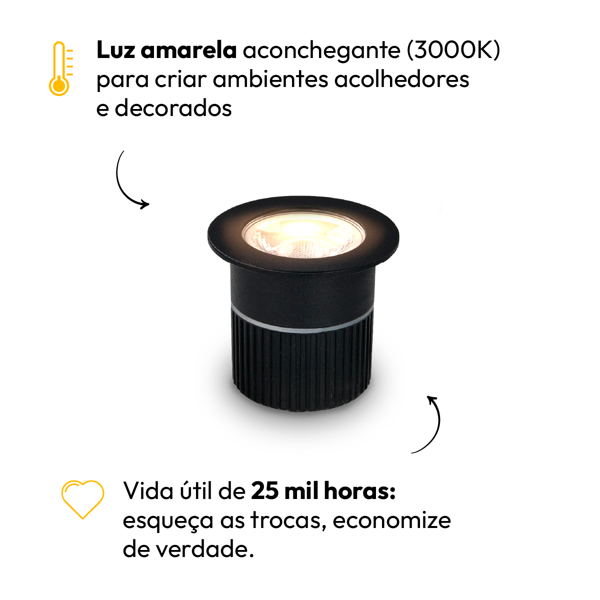 Balizador led Embutido Solo Essence 5w 3000k Branco Quente IP67 Preto Alut