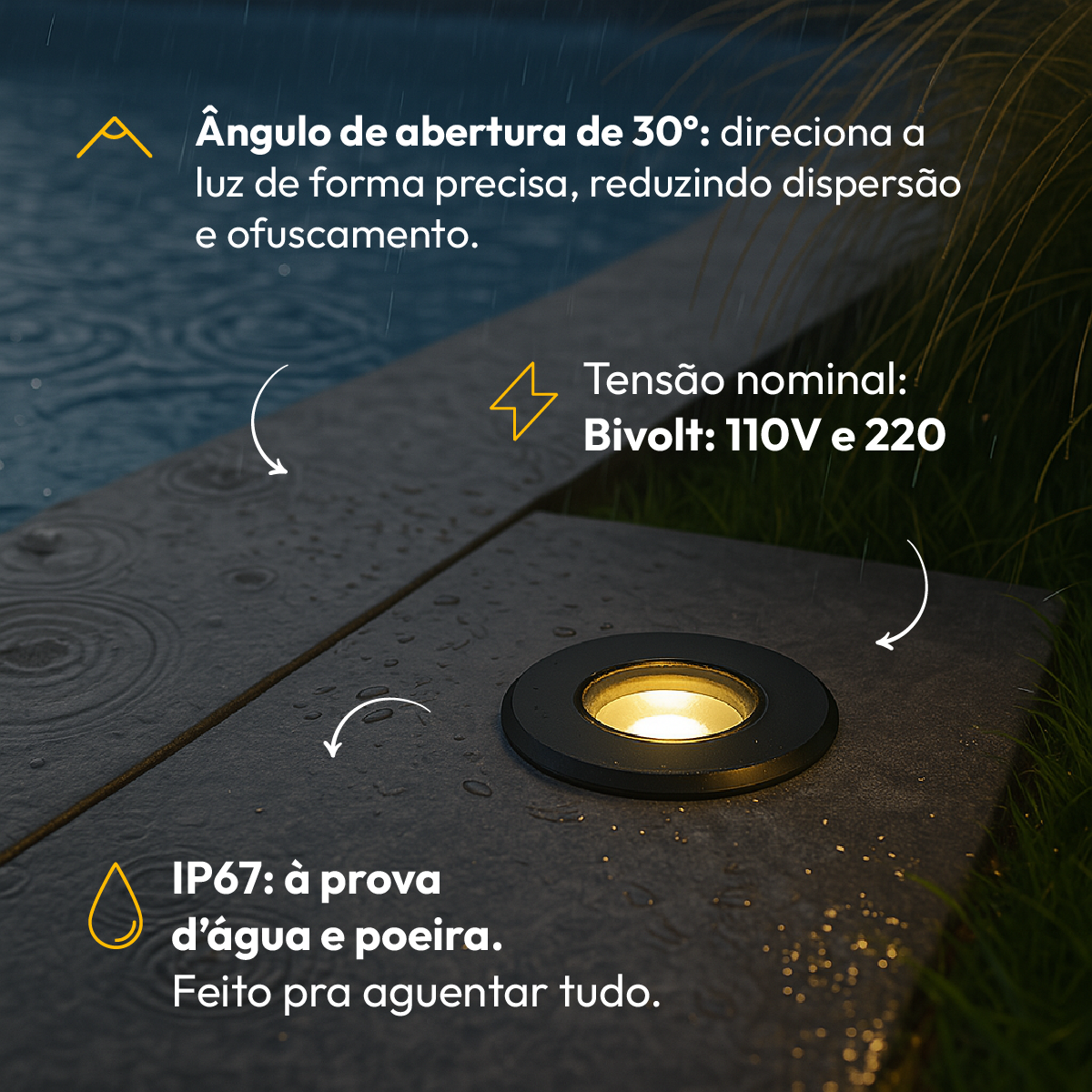 Balizador led Embutido Solo Essence 5w 3000k Branco Quente IP67 Preto Alut