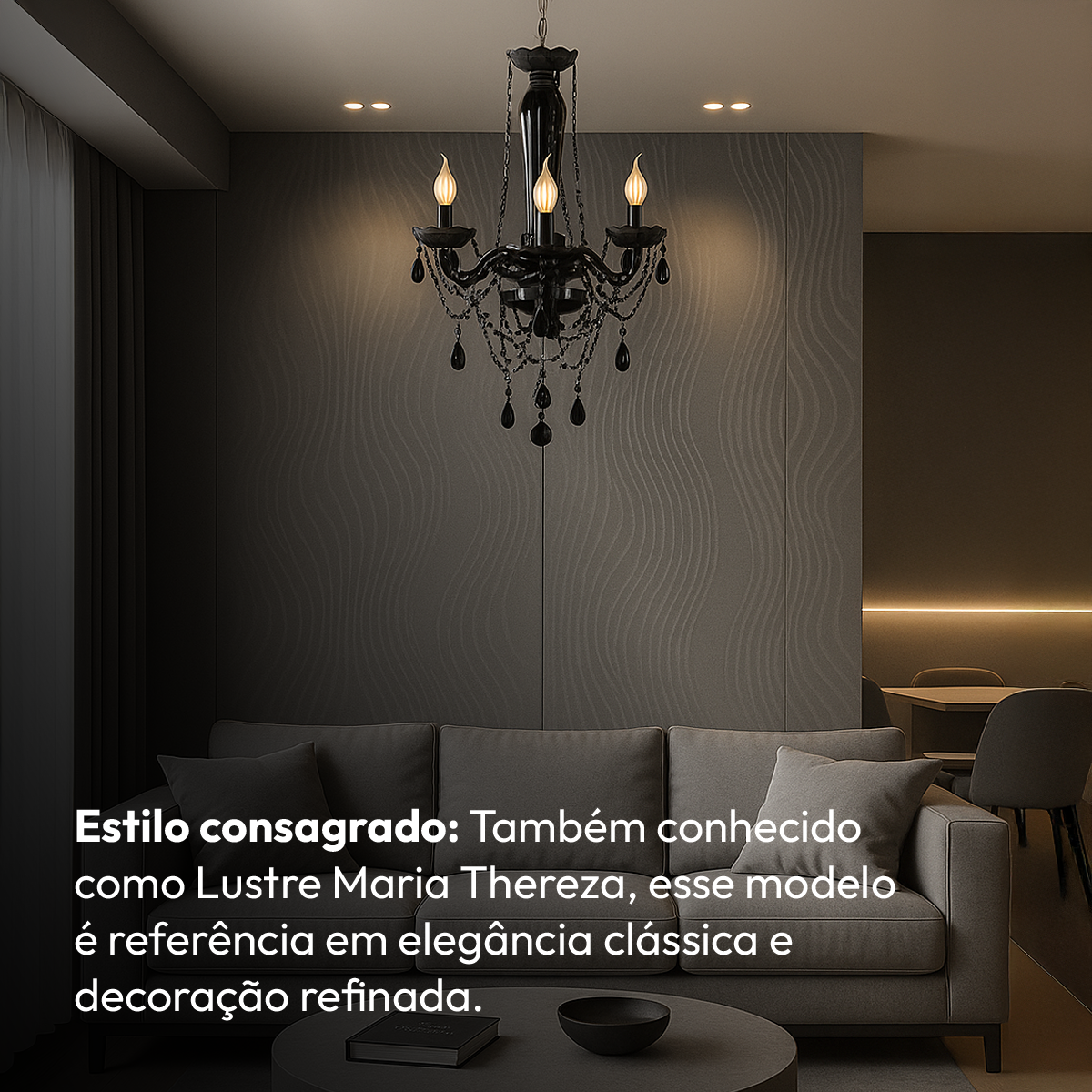 Lustre Maria Thereza 3 Lâmpadas E14 Preto Alut