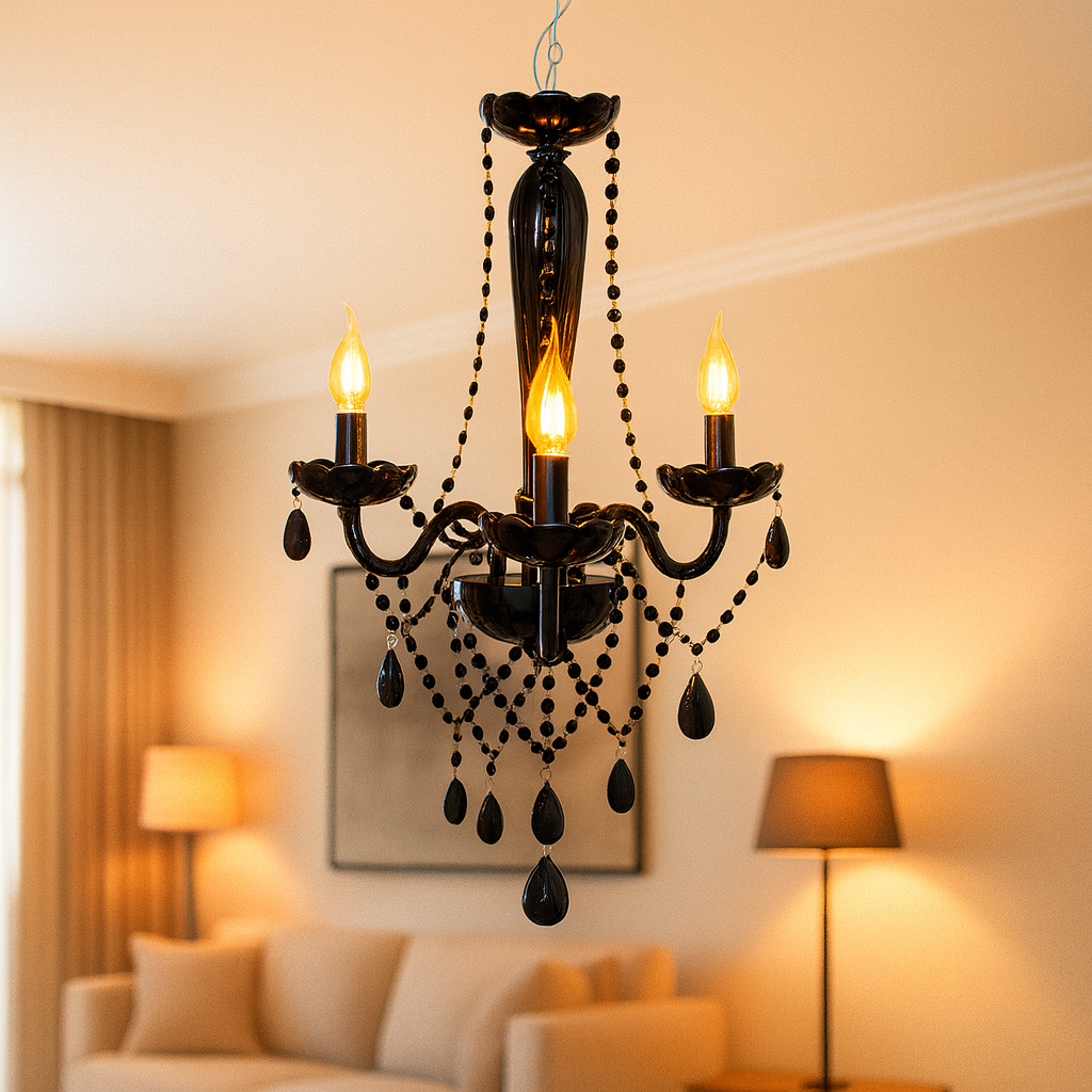 Lustre Maria Thereza 3 Lâmpadas E14 Preto Alut