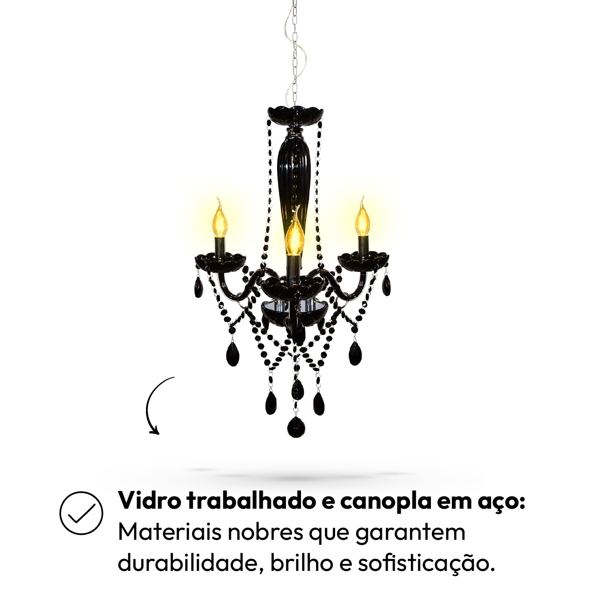 Lustre Maria Thereza 3 Lâmpadas E14 Preto Alut