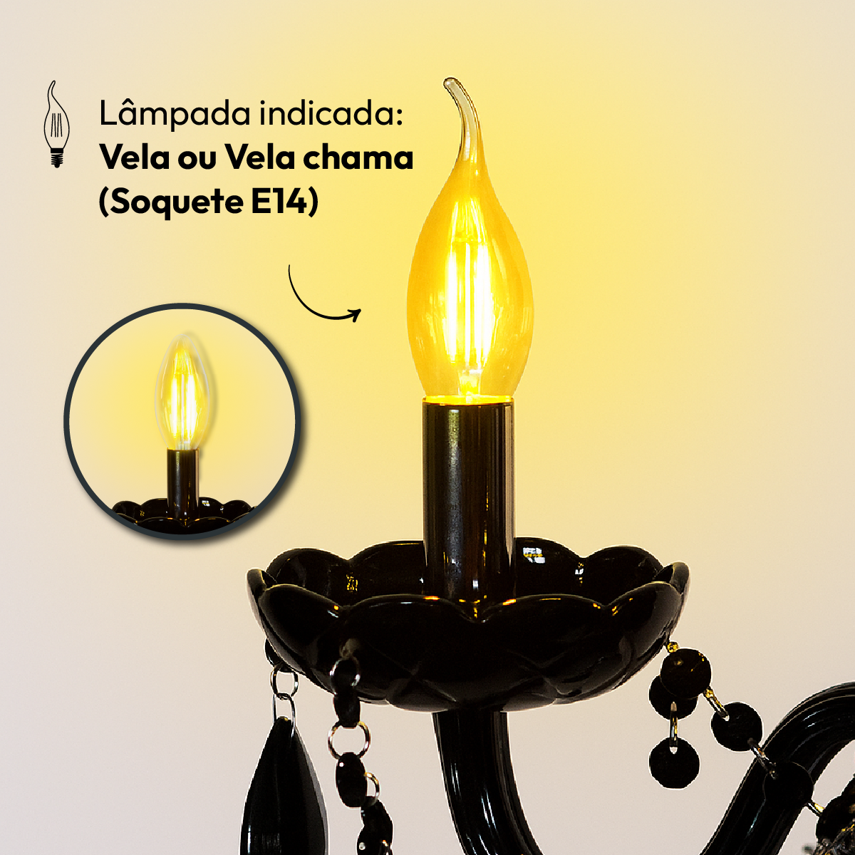 Lustre Maria Thereza 3 Lâmpadas E14 Preto Alut