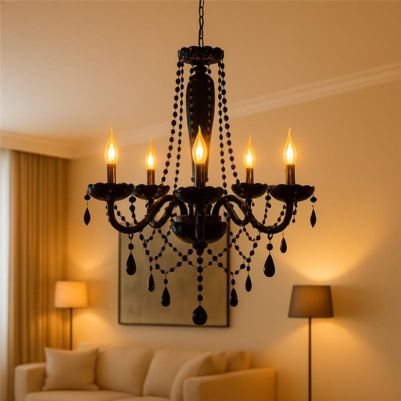 Lustre Maria Thereza 5 Lâmpadas E14 Preto Alut