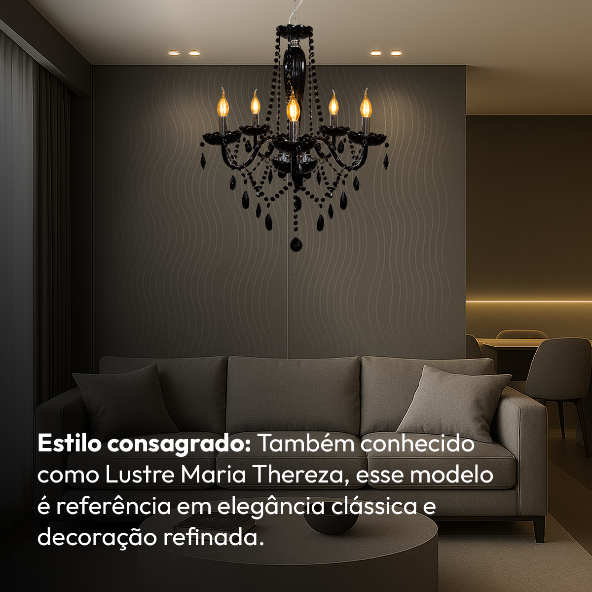 Lustre Maria Thereza 5 Lâmpadas E14 Preto Alut