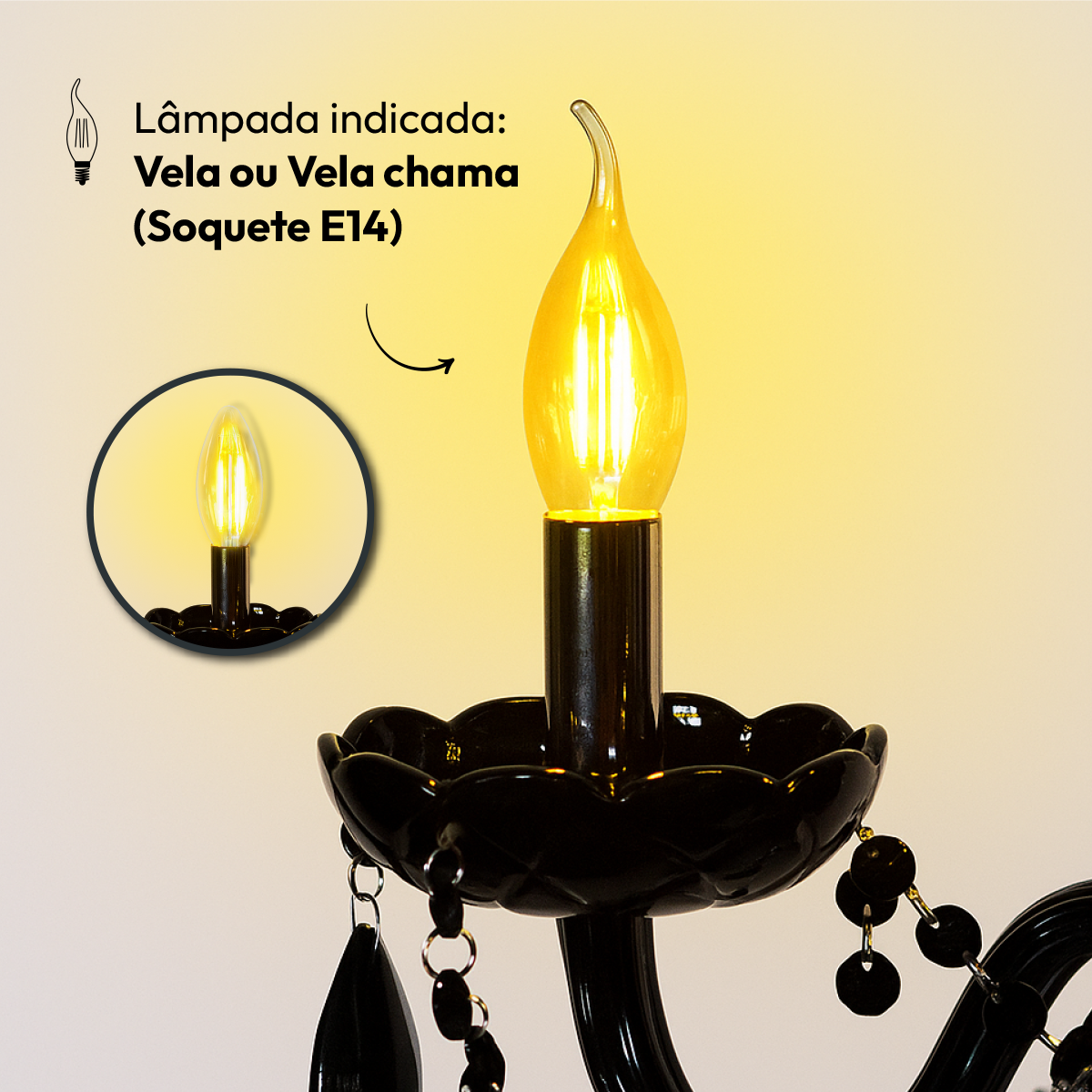 Lustre Maria Thereza 5 Lâmpadas E14 Preto Alut