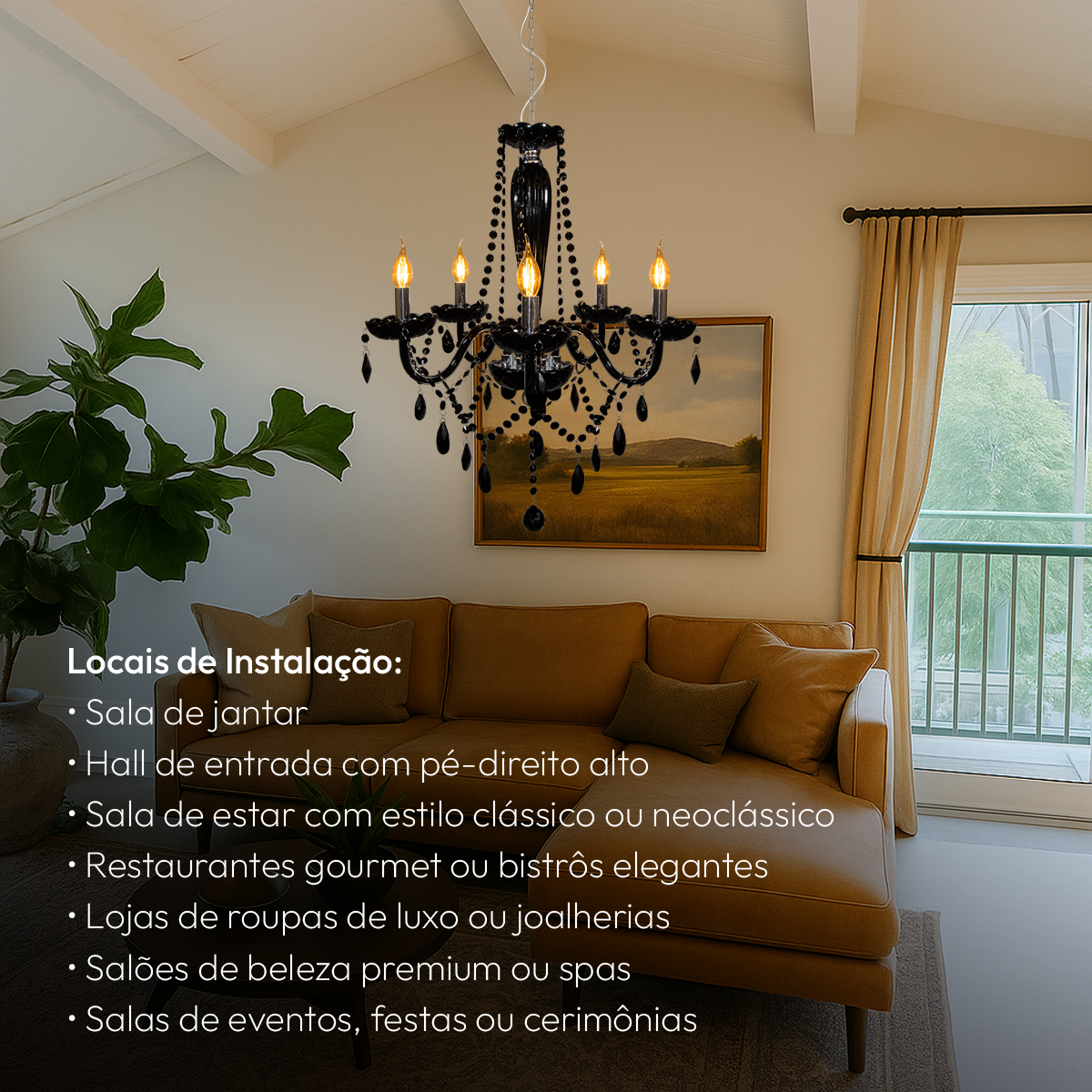 Lustre Maria Thereza 5 Lâmpadas E14 Preto Alut