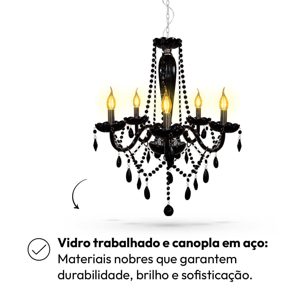 Lustre Maria Thereza 5 Lâmpadas E14 Preto Alut